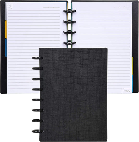 Talia Discbound Notebooks, Planner, Customizable, (Black w/Black Discs, Junior (5.5in x 8.5in))