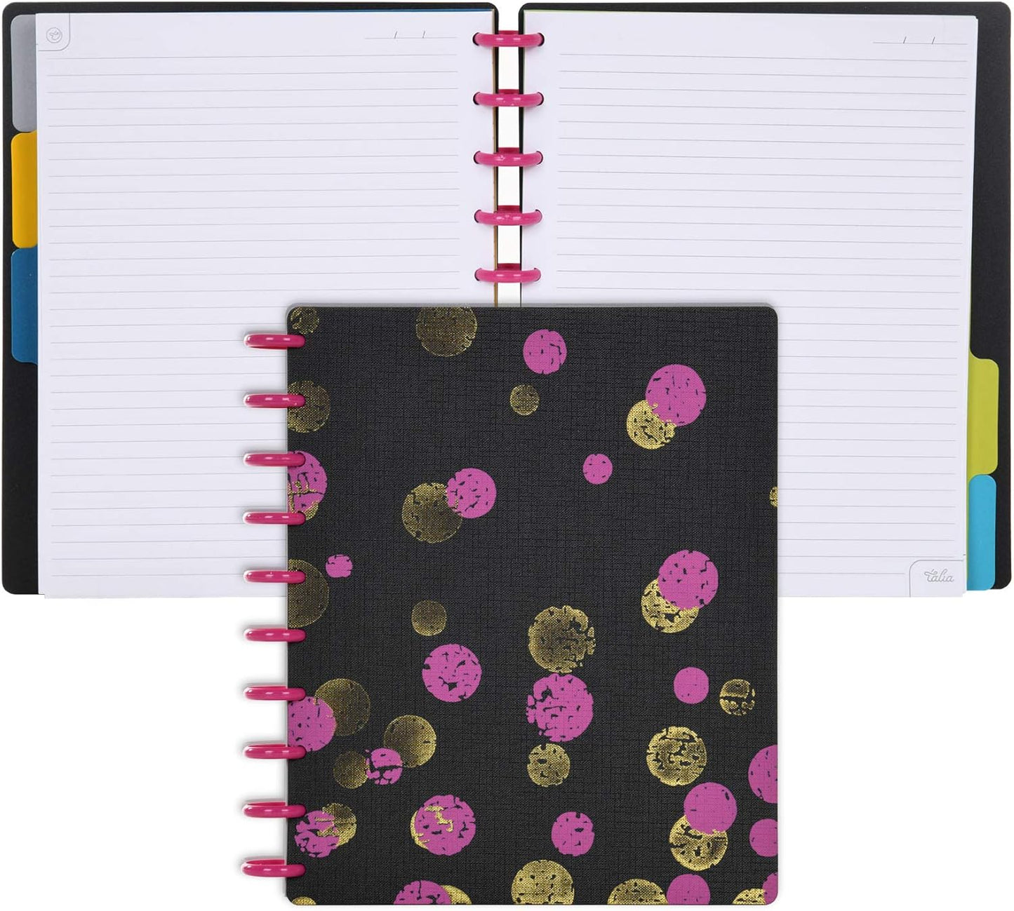 Talia Discbound Notebooks, Planner, Customizable, (xBounce Maroon w/Pink Discs, Midsize (7.5in x 9.75in))