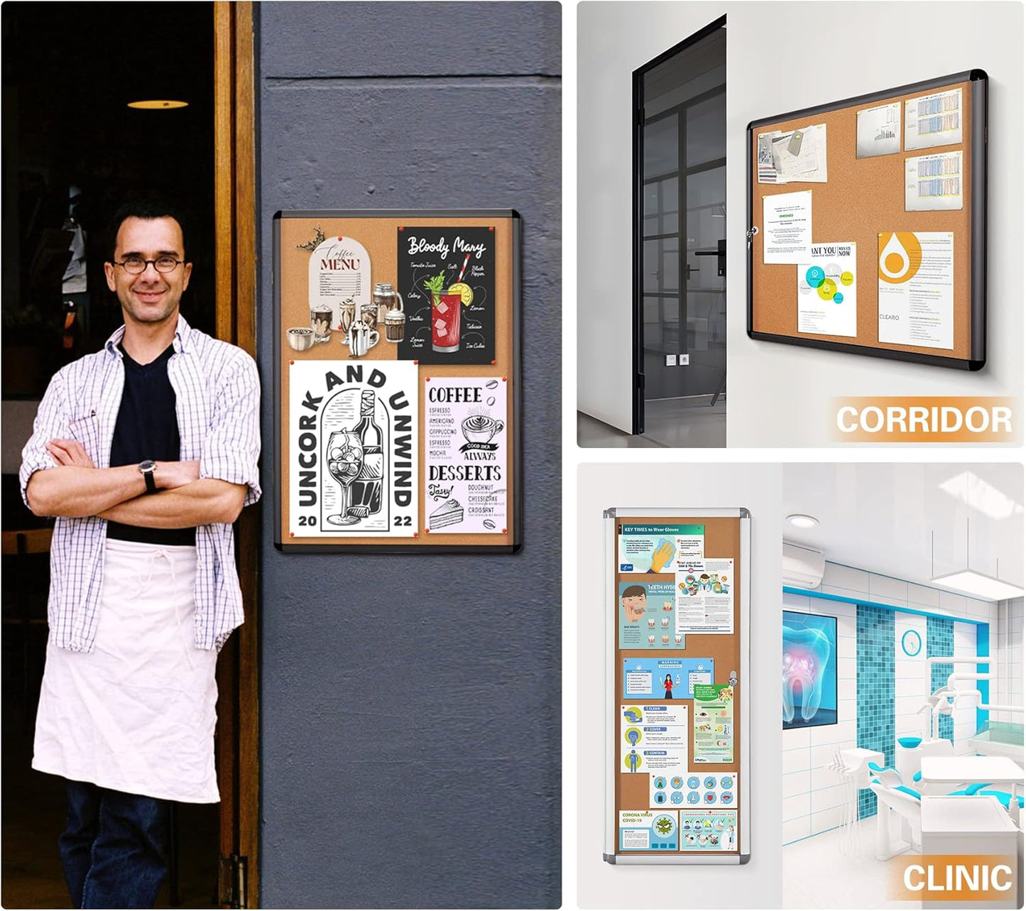 SWANCROWN Lockable Bulletin Board Notice Pin Cork Boards Tamper Proof Message Board for Photos Memos,26x20inch (4xA4)