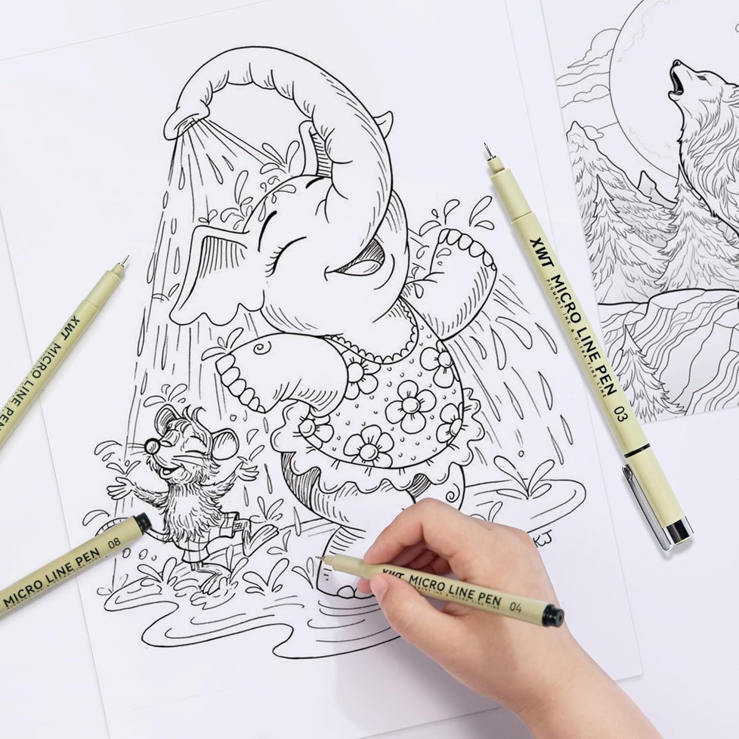 Micro Fineliner Pens 9 Size/Set, Ultra Fine Fineliner, Soft Nib, Brush Marker, Water-based Black Pigment Ink, Drawing Journaling Doodle Supplies for Artists, Designers, Students