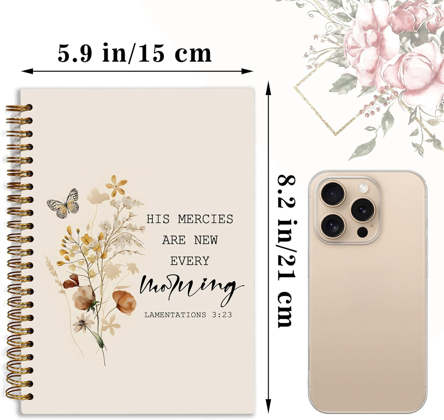 YOU FOUND ME Bible Journal, A5 Spiral Christian Journal with Floral Notebook, HIS MERCIES ARE NEW EVERY MORNING, Bible Verse Gifts for Women Birthday Christmas, Sunday School, Office Supplies