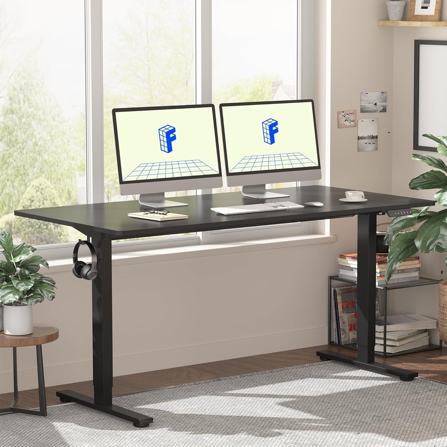 FLEXISPOT EN1 Whole Piece Standing Desk 55 x 28 Inches Stand Up Desk for Workstation and Home Office (Black Frame + 55" Black Top, 2 Packages)