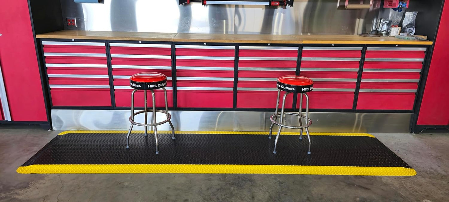 Rhino Mats, American Classic Diamond Anti-Fatigue Mats, Industrial Ergonomic Comfort Standing Mat for Work, Home, Garage, Office, Kitchen or Anywhere (Black/Yellow 1" Thick, 2 FT. x 10 FT.)