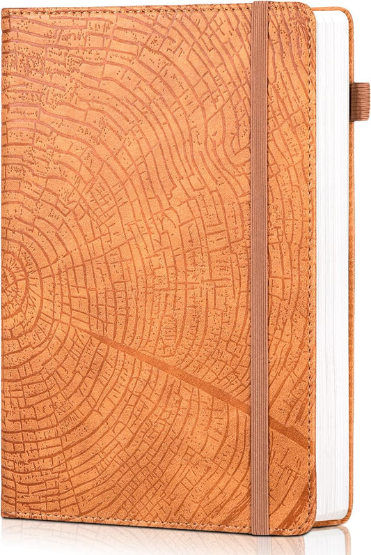 CAGIE Lined Journal for Men Women, Tree Growth Ring Leather Bound Journal Notebook, 256 Pages 100 GSM Journals for Writing, A5 Hardcover Journaling Notebooks for Work, Note Taking