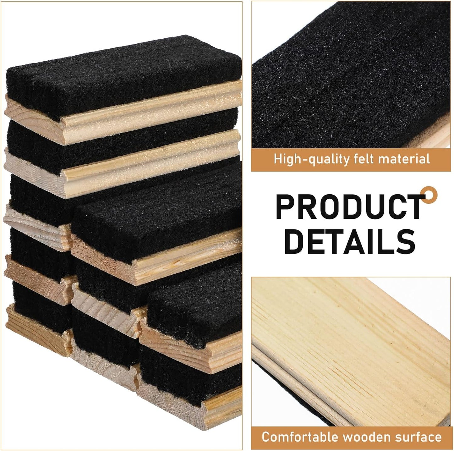 Fumete 108 Pcs Felt Chalkboard Erasers Bulk Back to School Classroom Supplies Wooden Chalk Eraser for Chalkboard Cleaner Duster for Markers White Black Boards Paint School Students Teachers