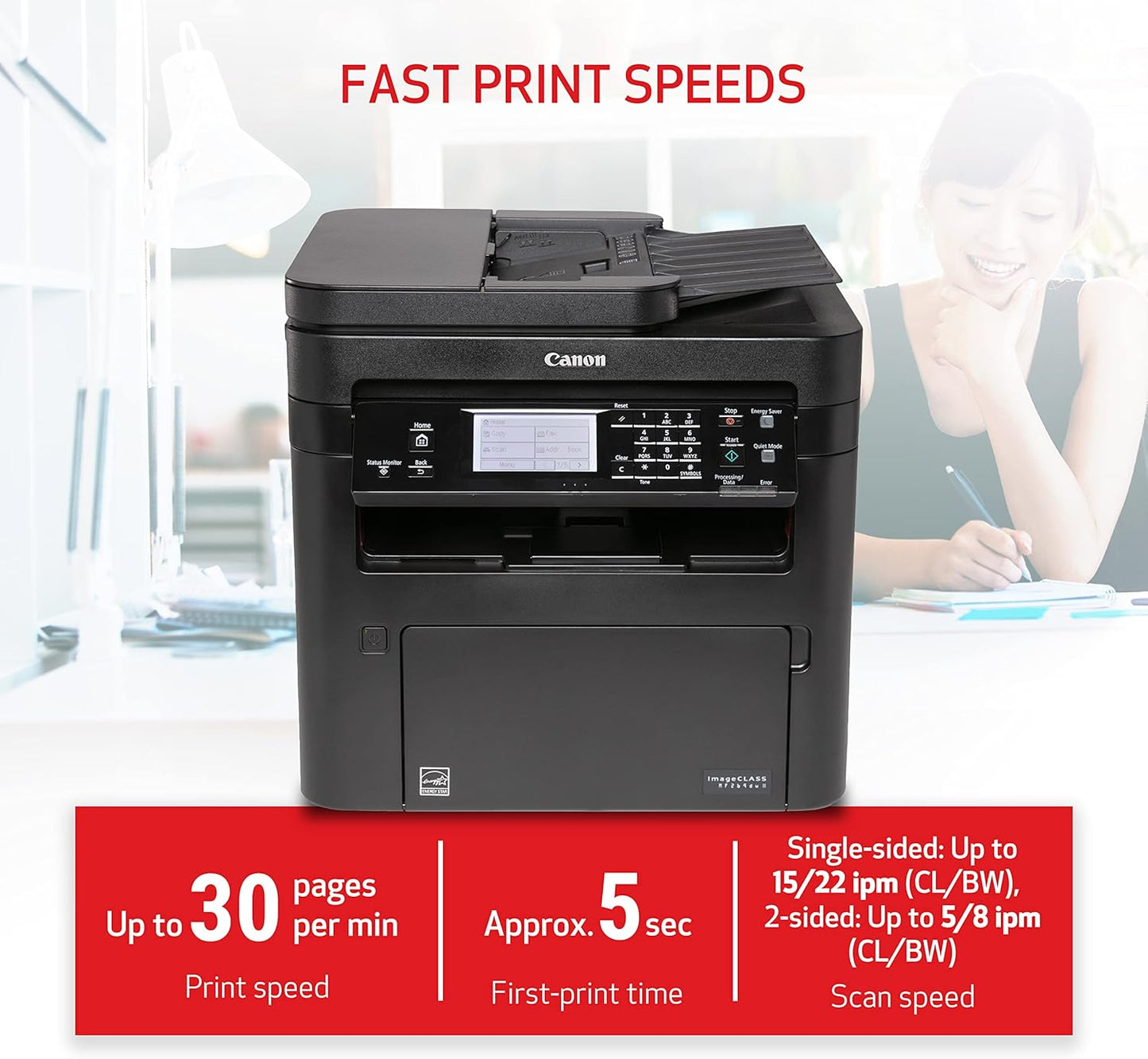 Canon imageCLASS MF269dw II - Monochrome, Duplex Wireless Laser Printer, All-in-One with Scanner, Copier, Fax, Auto Document Feeder, Mobile Ready, 30 PPM, Black