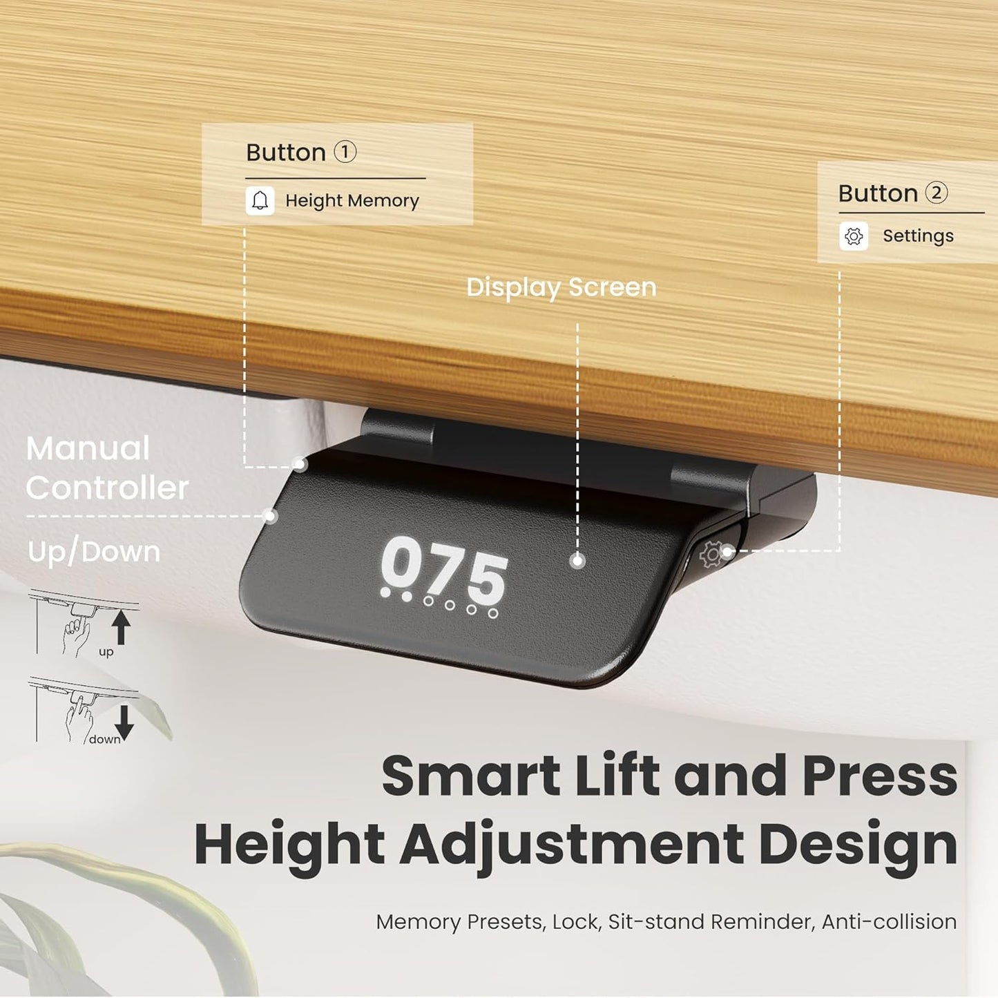 COLAMY Electric Adjustable Standing Desk – 48 x 28 Inch Sit Stand Desk with Drawer & Cable Management, Dual Motor Lift System, Ergonomic Footrest, Home Office Table (Veneer Desktop, Oak + White)