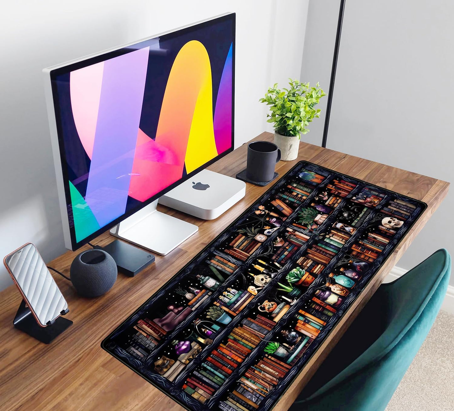 Desk Mat Forest Library Book Mouse Pad Big Desk Pad XXL Extended Gaming Large Mouse Pad for Desk Rubber Base Mousepad with Stitched Edges, Keyboard Mouse Mat for Work Game Office Home 31.5x15.7 in