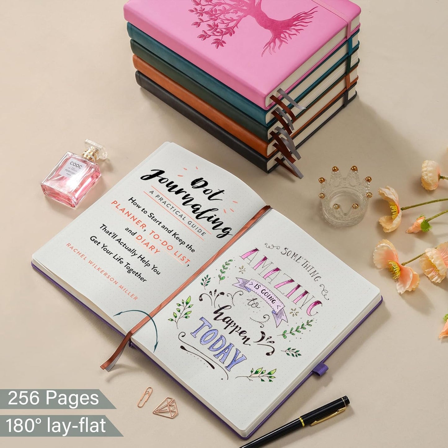 ZXHQ B5 Bullet Dotted Journal Notebook for Women:150gsm Thick Paper, 256 Pages, Dot Grid Hardcover, Tree of Life Design, Fine Inner Pocket - 7.7" × 10" Purple