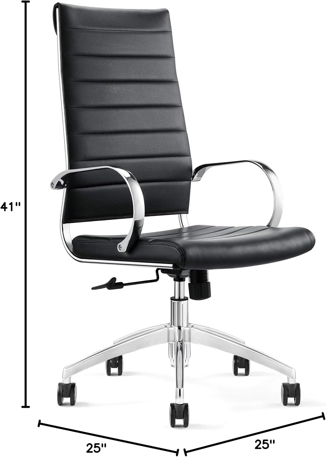 Ribbed High Back Conference Room Chairs - Lumbar Support, Modern Style Executive Chair for Home and Office - 360 Swivel Rolling Wheels - Aluminum Chrome Frame & Base - Black (Pack of 1)