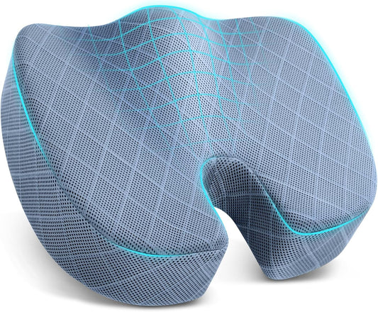 TushGuard Office/Car Seat Cushion, Non-Slip Sciatica & Back Coccyx Tailbone Pain Relief Chair Pad, Memory Foam Butt Pillow for Computer Desk, Wheelchair, Driving (Light Blue, XX-Large)