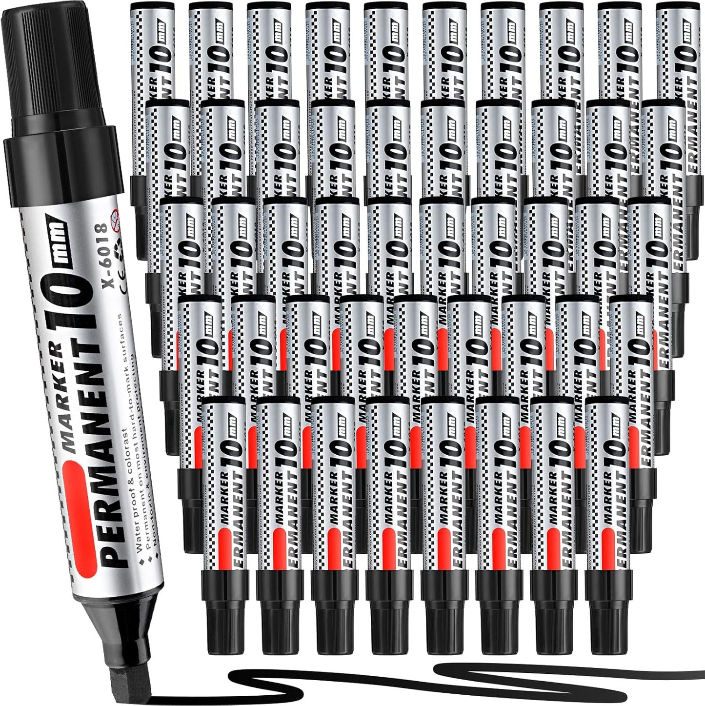 Thenshop 48 Pcs Jumbo Size Permanent Markers Bulk Waterproof Chisel Tip Marker Pens for Industrial Use Work on Wood Metal Plastic Stone Glass(Black)