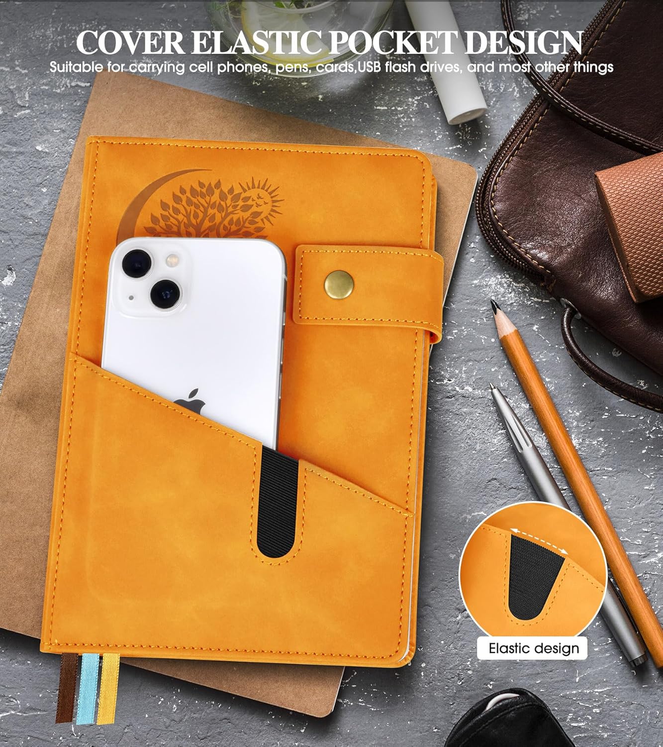 Blank Journal Notebook, A5 Hardcover Leather Sketchbook with 200 Pages Thick Blank Paper for Men Women, Unlined Drawing & Writing Journal, 5.9" x 8.4" Plain Notebook (yellow)