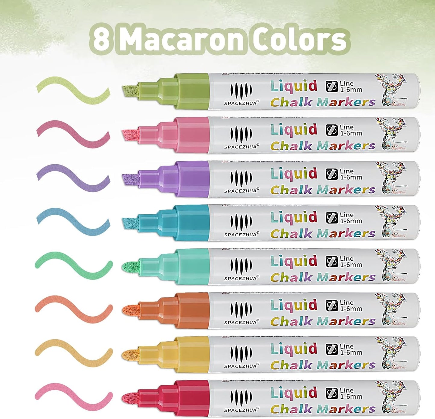 Chalk Markers for Blackboard 8 Macaron Colors, 6mm Reversible Bullet & Chisel Tips, Chalk Pens Wet & Dry Erasable Markers for Whiteboard, Chalkboard, Calendar, Windows, Glass, Signs