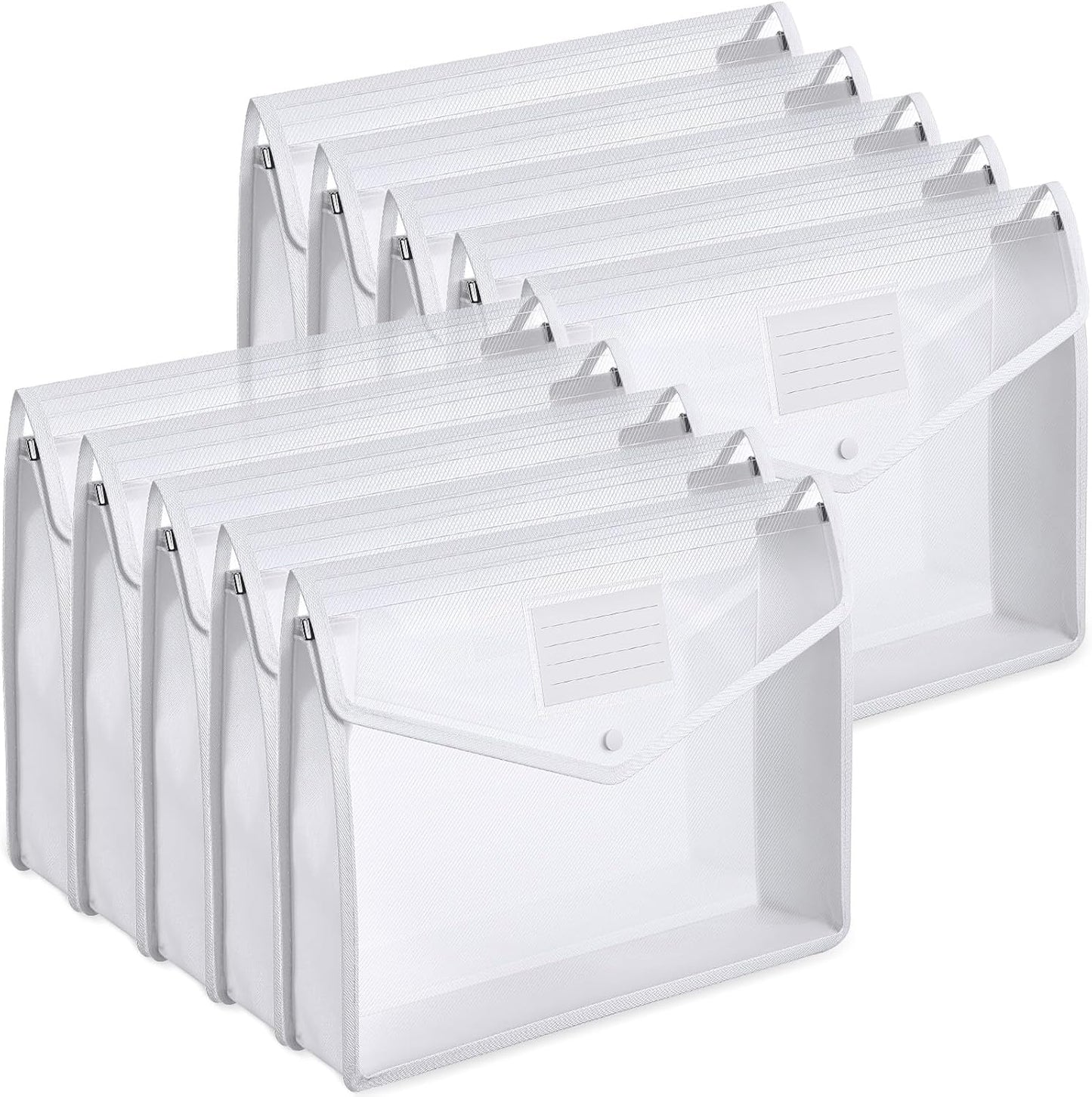 10 Pieces Plastic File Folders Envelope Expanding File Wallet Organizer Documents Folder with Snap Closure and Pocket B4 Waterproof Transparent Pouch for School Office(White,Horizontal)