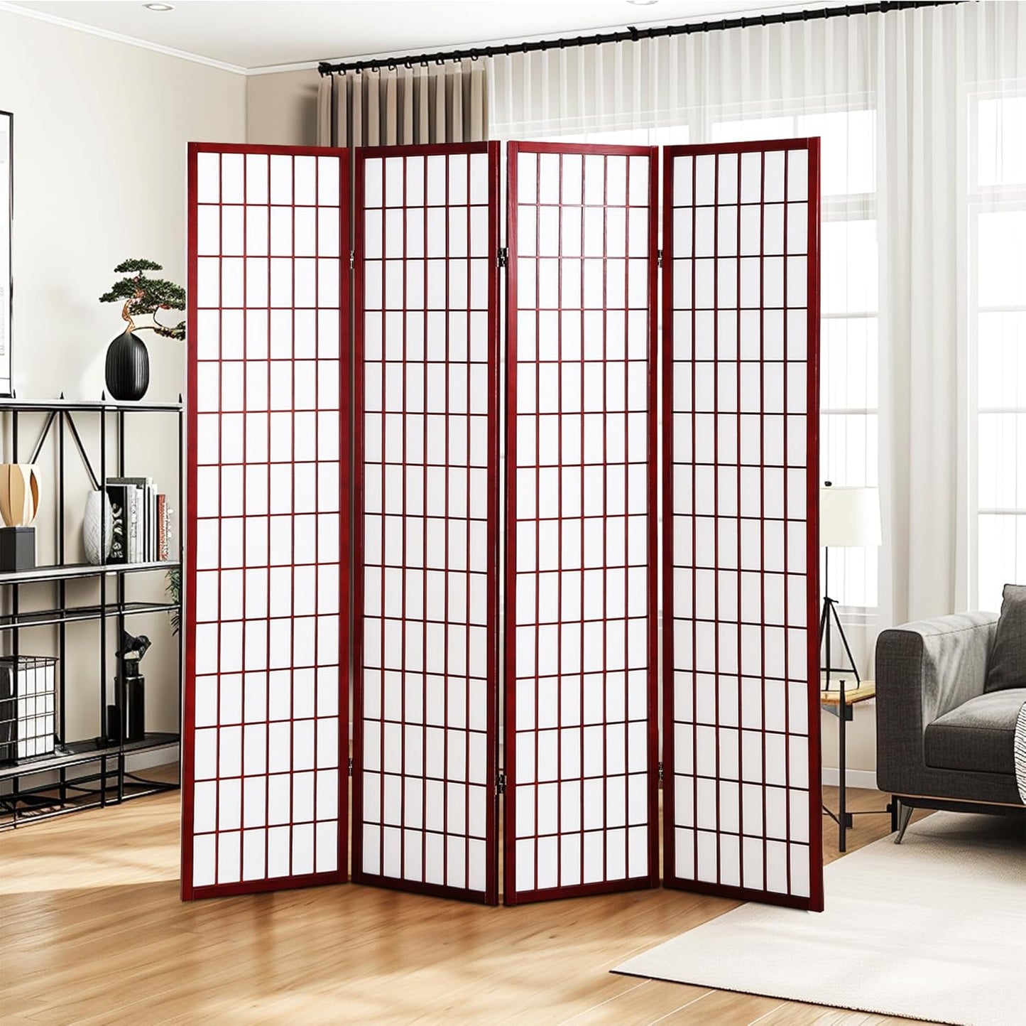 NicBex Room Divider 4 Panel Room Dividers with Oriental Style Partition Room Dividers and Folding Privacy Screens Wall Divider for Home, Office, Room Separation,72" W x 2" D x 72" H, Cherry