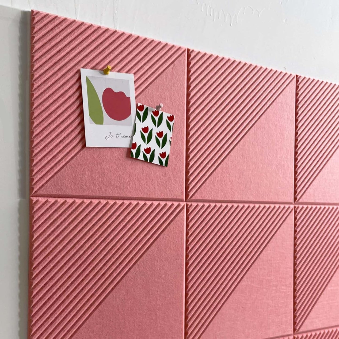 Large Cork Board for Walls 48"x 36", 12 Pack Felt Wall Tiles with Safe Removable Adhesive Tabs, Cork Board for Office,Pinboard Bulletin Board - Pink