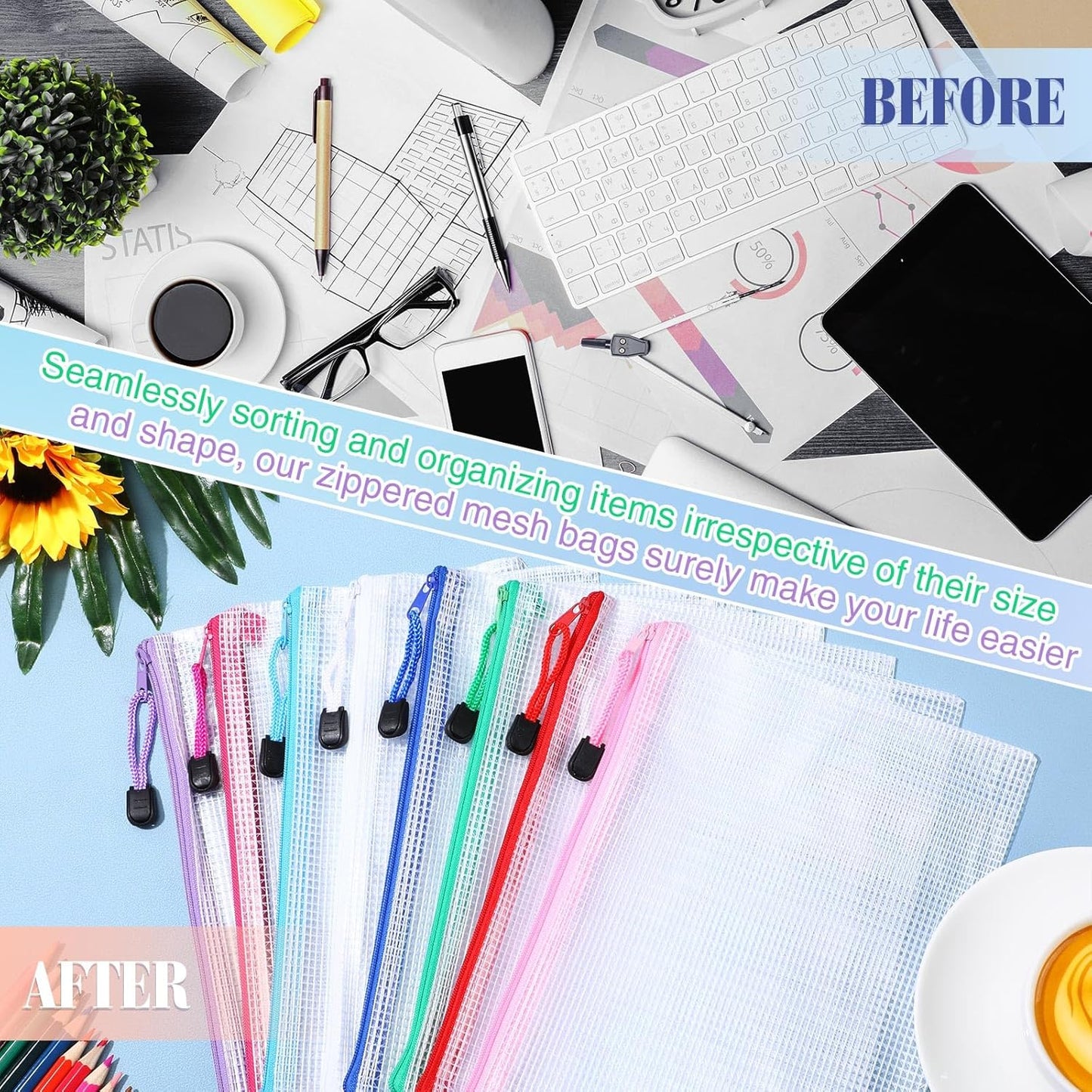 Jetec 32 Pcs Mesh Zipper Bags Toy Storage Bikini Organizer Bag Bolsas Para Guardar Trajes De Baño Waterproof Zipper Reusable Pouch Puzzle Multipurpose for Storage Office(Classic Color,9 x 7 Inch)