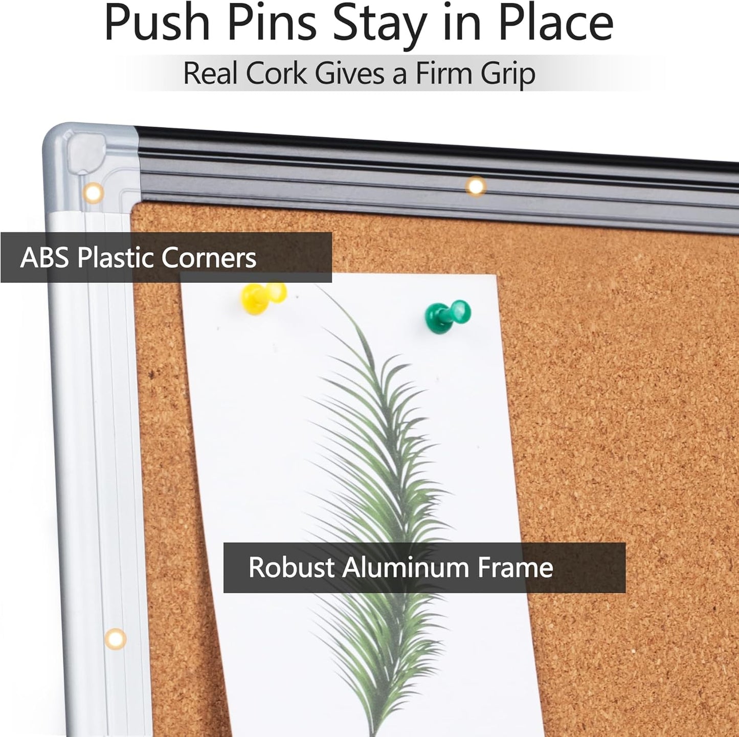 Board2by Large Cork Bulletin Board 36" x 48", Black/Sliver Aluminium Framed Corkboard, 4 x 3 Office Board for Wall Decor, Wall Mounted Notice Pin Board with 18 Push Pins for School, Home & Office