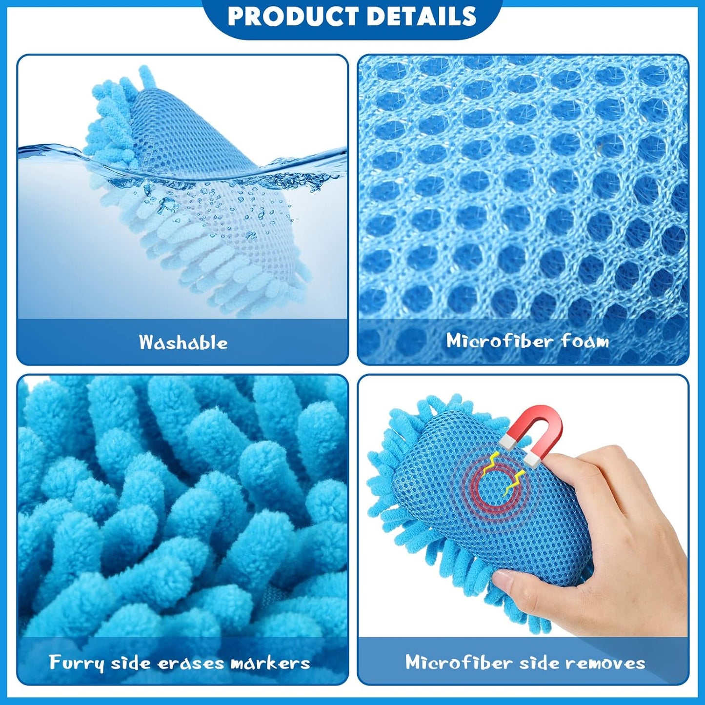 Sherr 24 Pcs Magnetic Whiteboard Eraser School Dry Erase Erasers Microfiber Shag Washable White Board Eraser for Chalk Classroom Home Office (Multicolor)