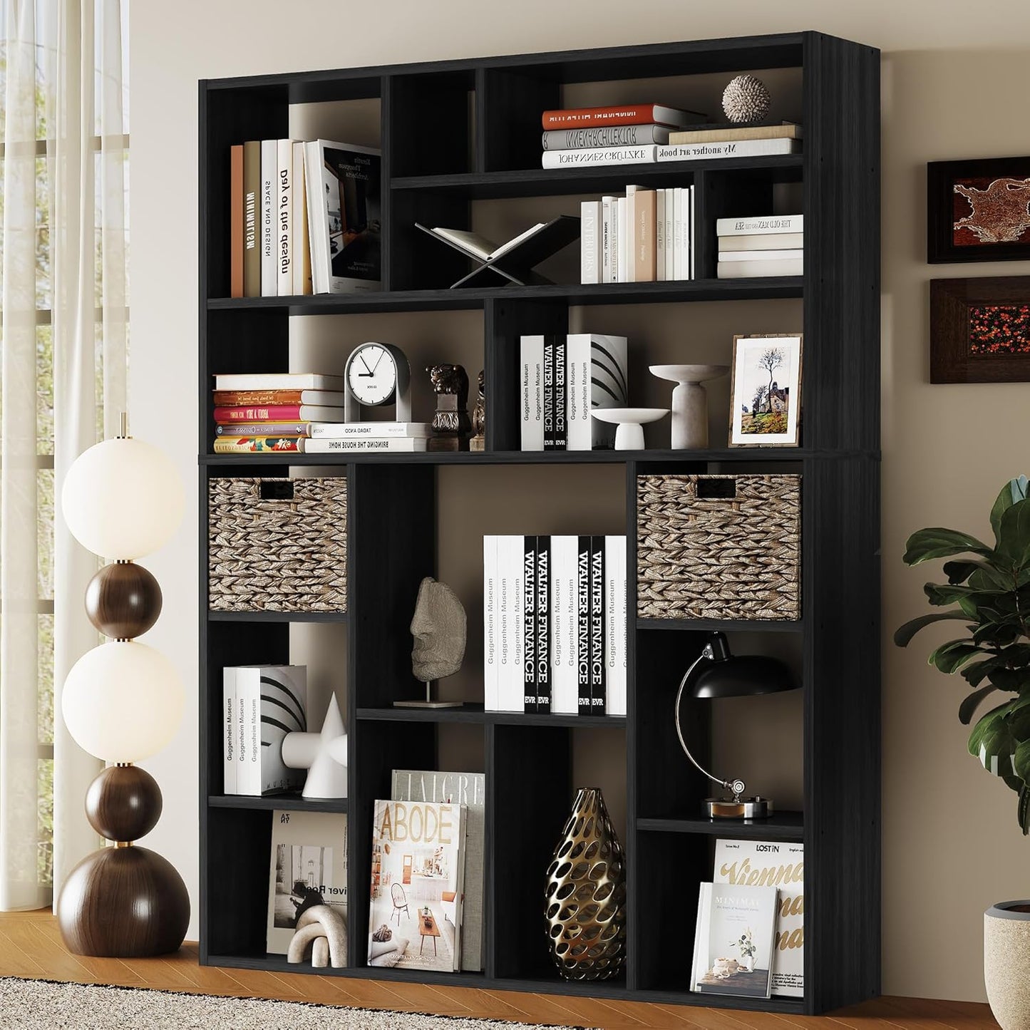 BLANKSPACE 71" H Large Bookcase with 6 Open Shelves & 2 Baskets - Heavy Duty Storage Shelf for Home Office, Living Room, Freestanding Organizer