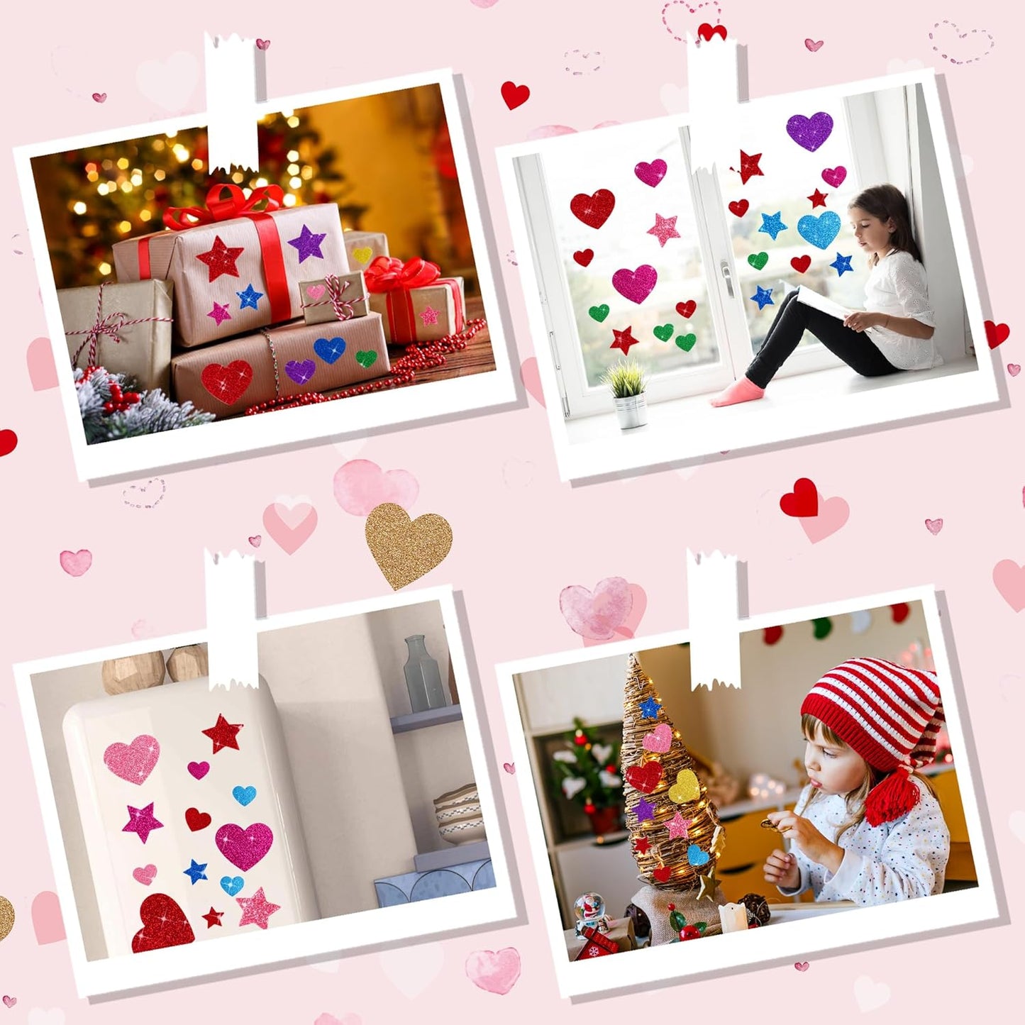 1000 PCS Foam Stickers Glitter Heart Stickers, Colorful Heart Stars Shapes Self Adhesive Stickers, Foam Sticker for Kids Crafts Arts Supplies Scrapbooking DIY Greeting Card Envelopes Home Decor