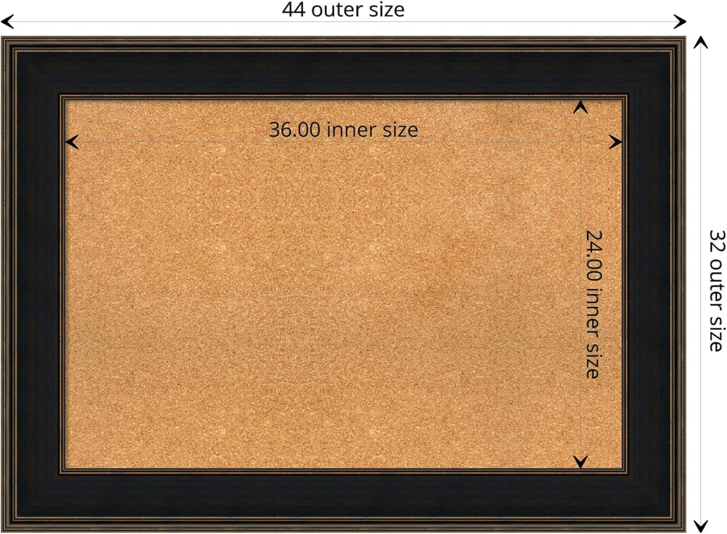 Amanti Art Natural Cork Board for Wall, 32x44 Vision Board with Brown Wood Frame, Large Corkboard Office Decor for Home Organization, Casual Corkboard Pinboard to display items for home organization