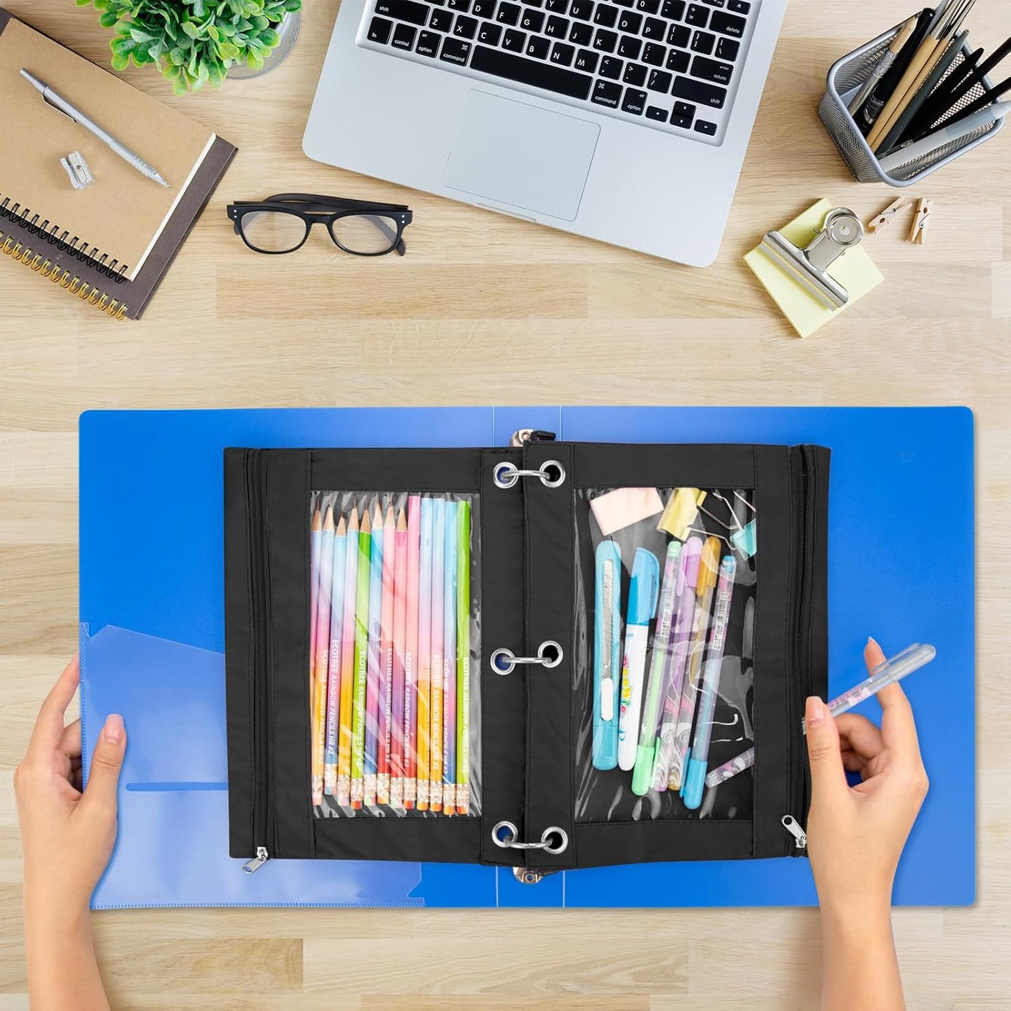 IKAYAS 10 Pack Black Pencil Pouch for 3 Ring Binder Colorful Pencil Pouch with Zipper Bulk, 3 Ring Binder Pencil Pouches Pencil Case Pencil Bags for Classroom Storing School Teacher Supplies