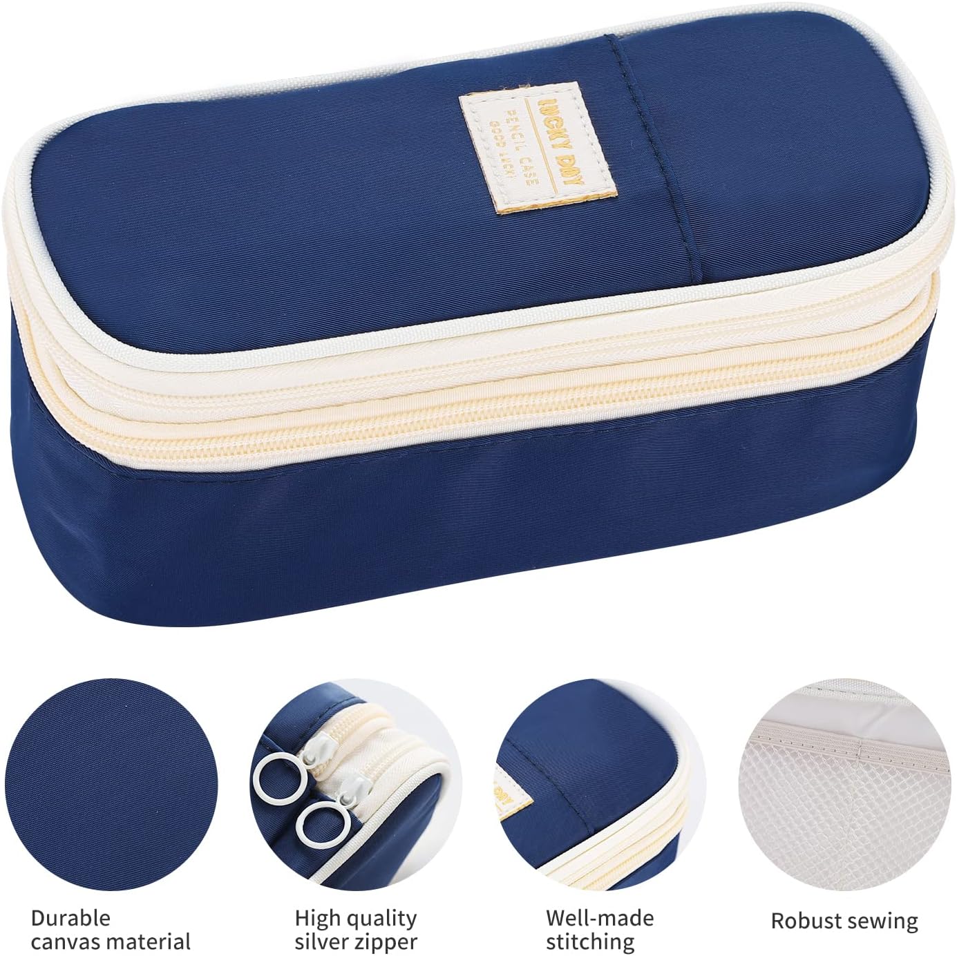 Dugio Big Pencil Case for Boys Organizer Pencil Bag with Zipper Pencil Pouch for School Teens Kids Aesthetic Large Pencil Pouch Blue