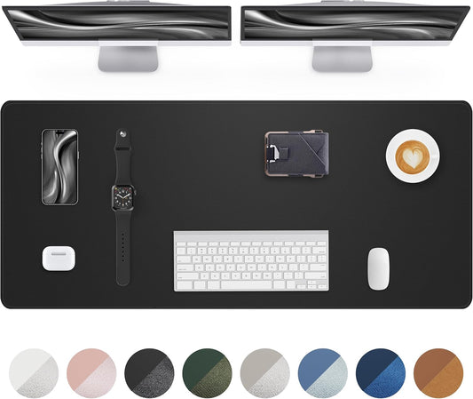 Leather Desk Pad Protector - 48" x 17" Non-Slip PU Leather Large Mouse Pad, Waterproof Desk Blotter Mat for Office and Home (Black)