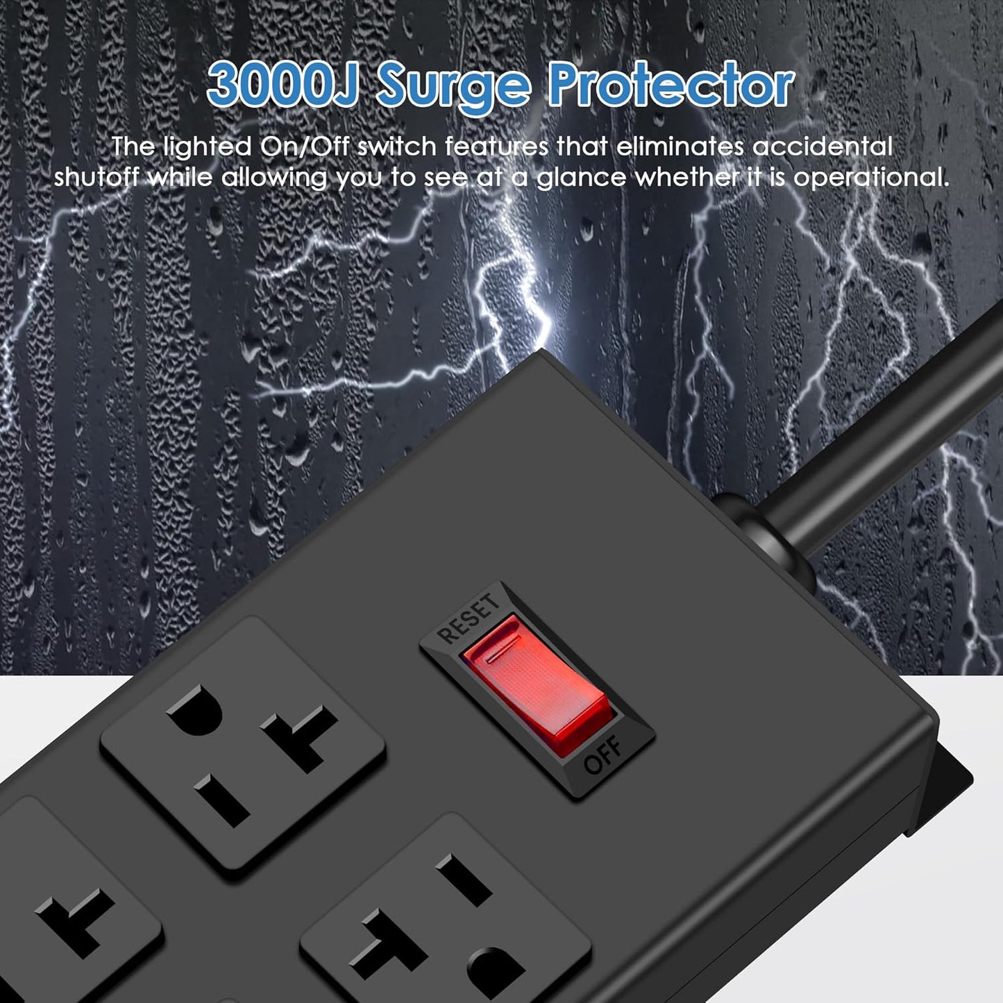 JUNNUJ Heavy Duty 20 Amp Power Strip, Garage 6 Outlets Metal 12 Gauge Surge Protector 3000J, High Amp 5-15P Adapter Shop 6-20R T-Slot Industrial (6AC, 6FT)
