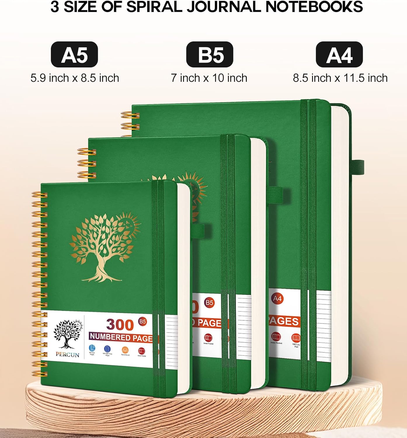 Large Spiral Notebook Journal for Women Men - 300 Numbered Lined Pages, College Ruled, A4 Hardcover Spiral Bound Notebook for School, Work, Note Taking, Writing, Leather Spiral Journal 8.5"x11"
