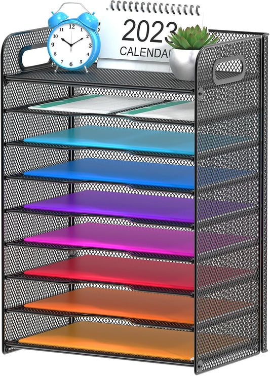 Samstar 9 Tier Desk Organizer, Mesh Paper Letter Tray File Rack Shelves Paper Sorter Storage with Handles, Black