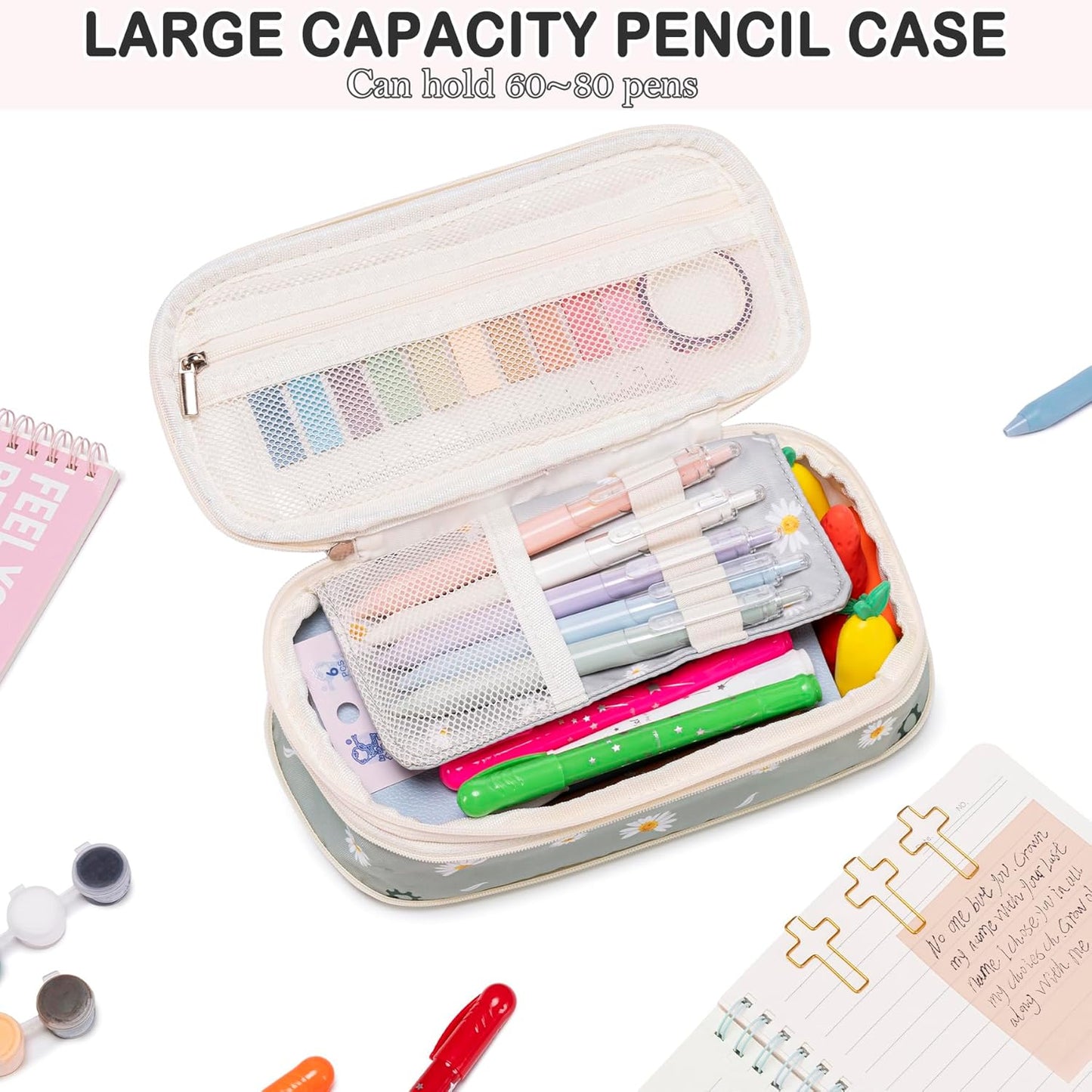 TuErCao Christian Gifts for Women - Bible Study Kit Includes Pencil Case, 12 Non Bleed Highlighters, 75 Bible Tabs, Washi Tapes, 16 Pens- Perfect Bible Journaling Supplies, Elegant Pink & Beige