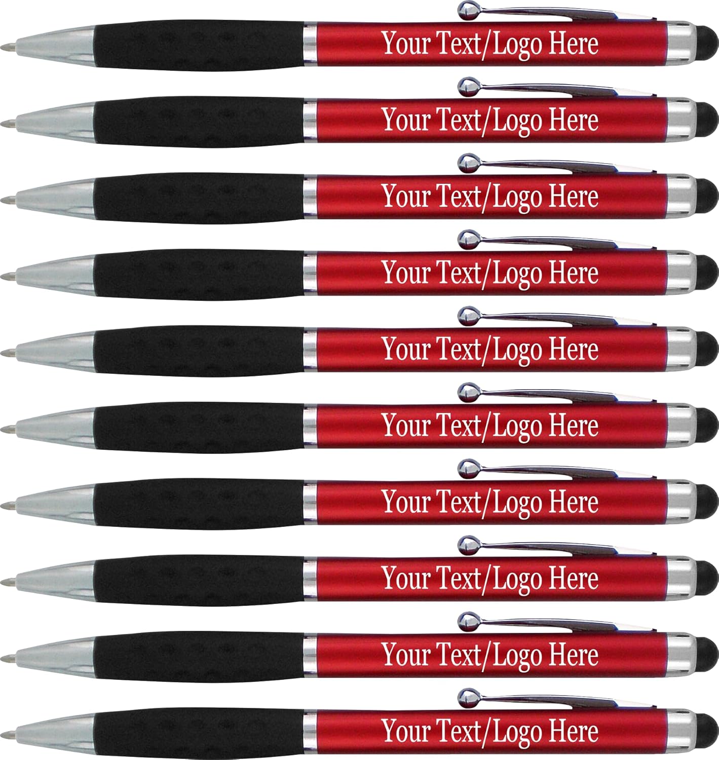 Customized Pens with your Custom Logo or Text-300 Pack Bulk-for Businesses, Parties, and Events, 2 in 1 Ballpoint Pen & Stylus Compatible with Touchscreen Devices, Red Barrel, Black Ink