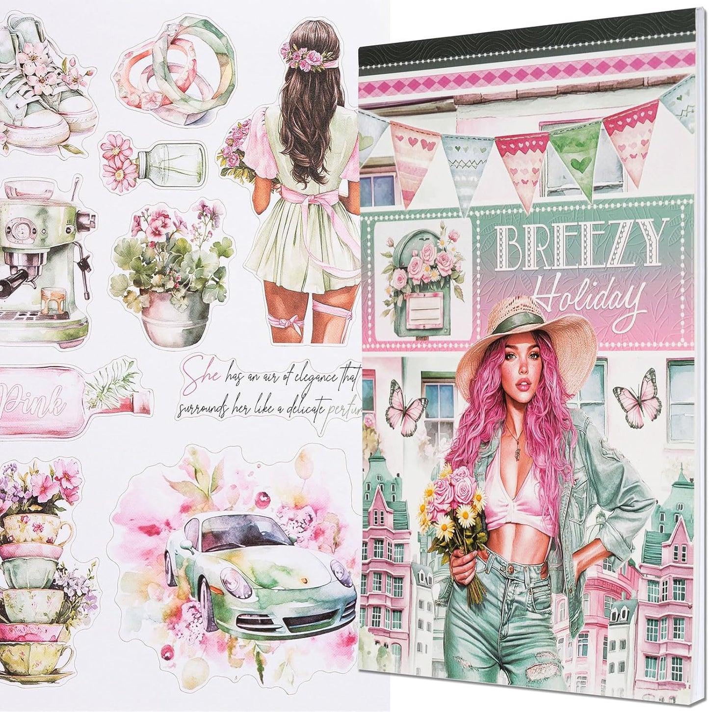 YagCu Journaling Stickers, Breezy Holiday Scrapbook Sticker Book, Junk Journal Supplies, Pre-Cut Aesthetic Scrapbooking for Adults, Decorative Ephemera Bullet Planner Arts Craft Collage