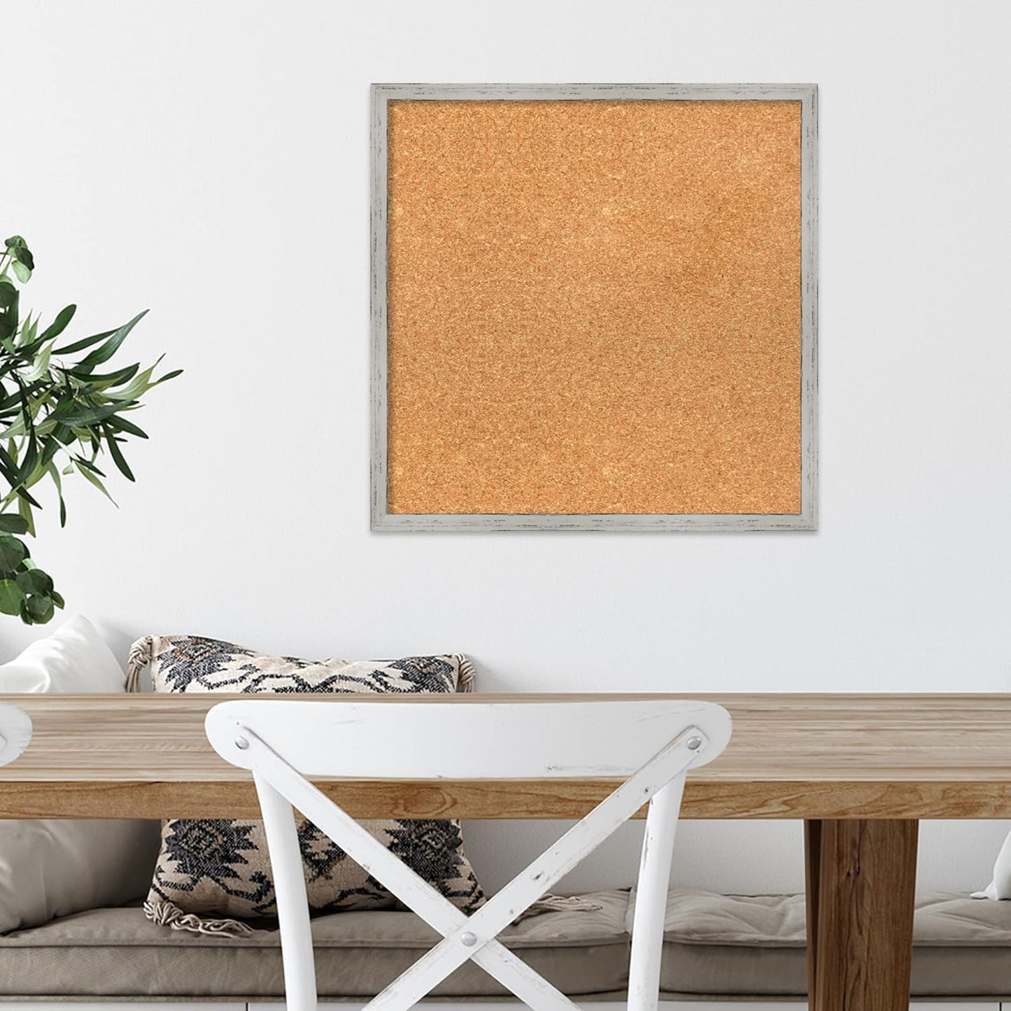 Amanti Art Natural Cork Board for Wall, 19x19 Vision Board with White Frame, Small Corkboard Office Decor for Home Organization, Cottage Corkboard Pinboard to Display Items for Home Organization in