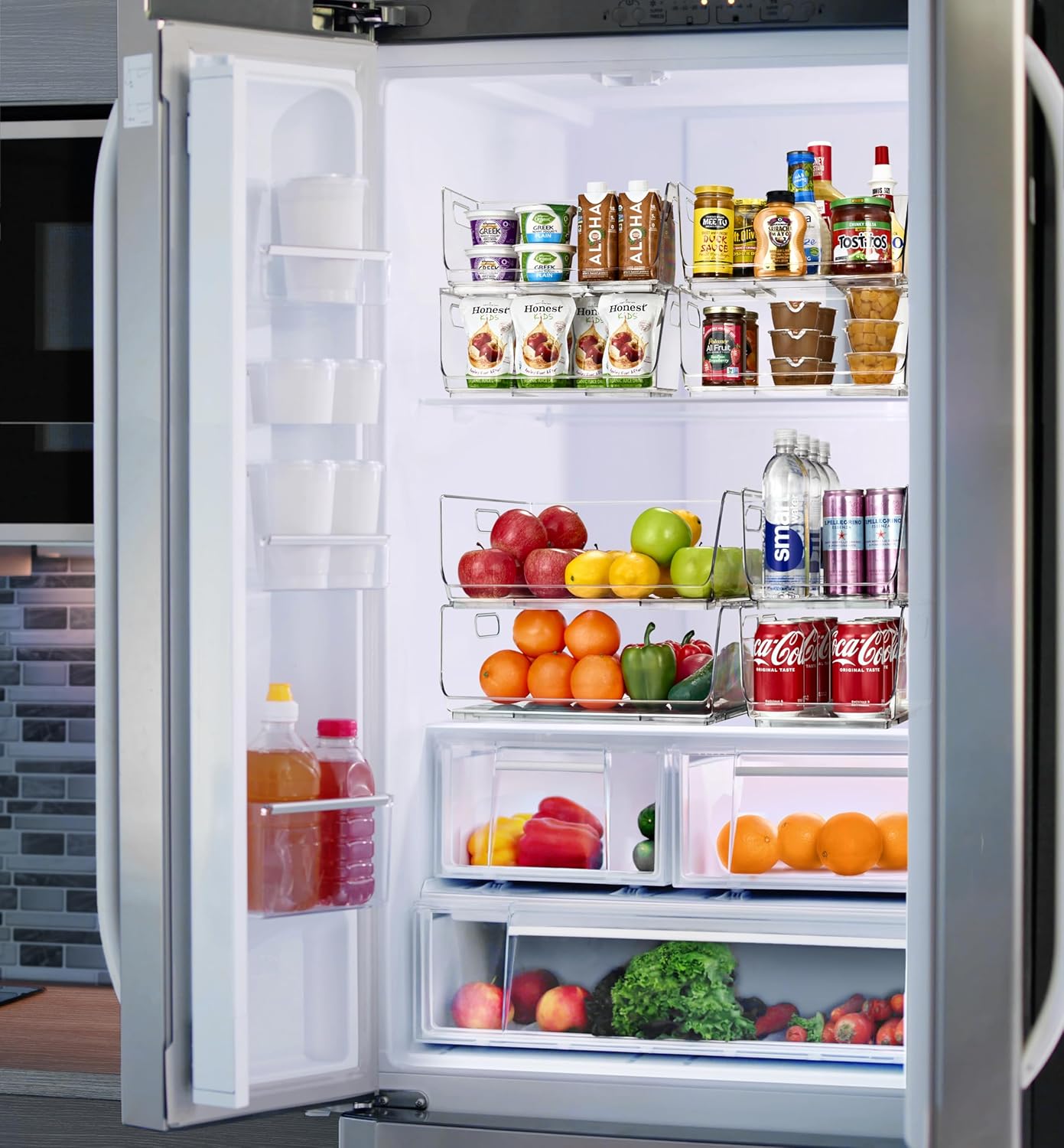 Sorbus Stackable Storage Bins Open Front - Pantry Bins for Storage and Organization - Acrylic Stackable Bins for Kitchen - Clear Pantry Organizer Bin (Large 4 Pack)
