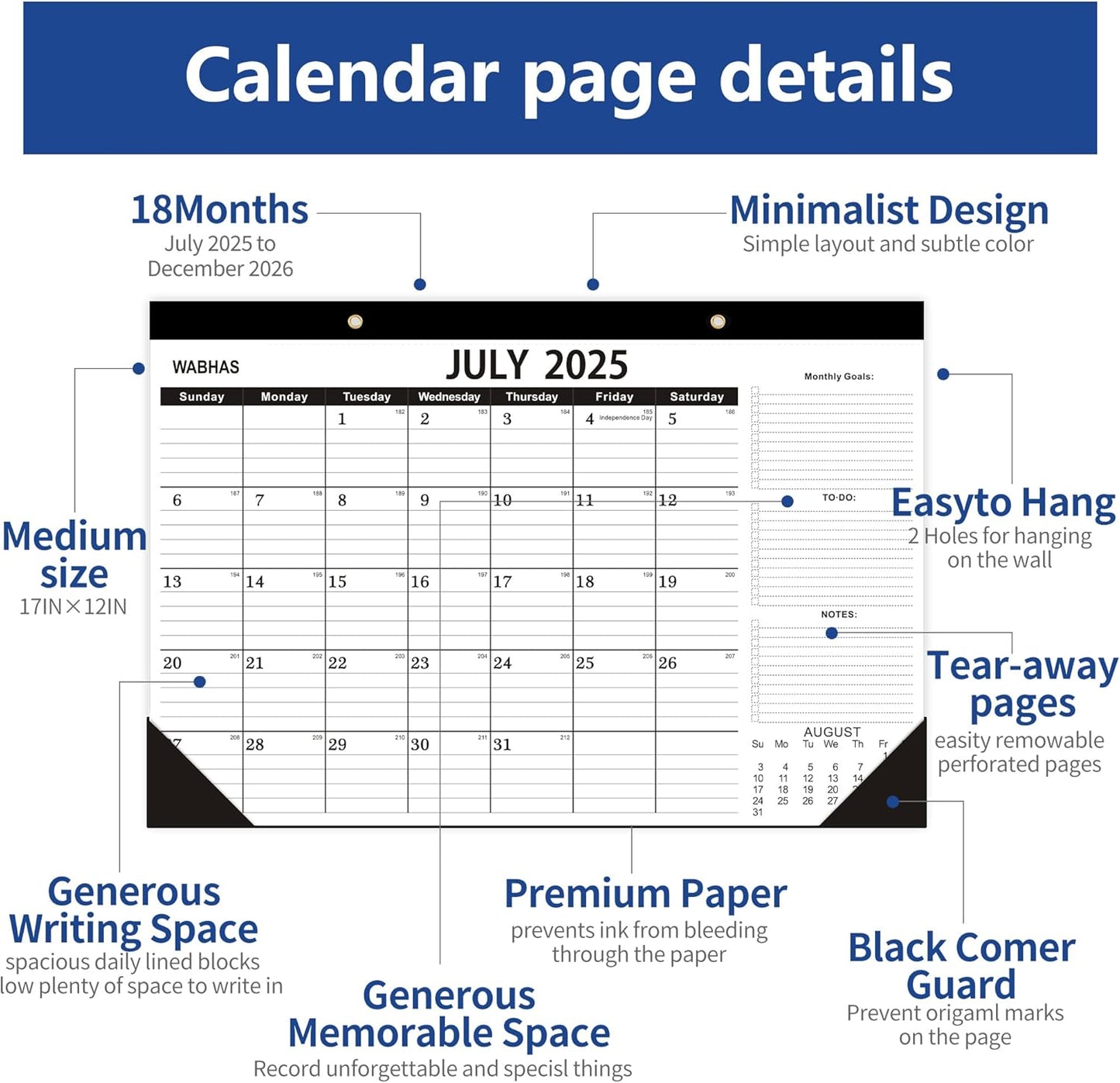 Desk Calendar 2025-2026,July 2025 to December 2026, Desk calendar 2025-2026 with to-do list,Calendar 2025 18 Months,17" x 12" for Home or Office.