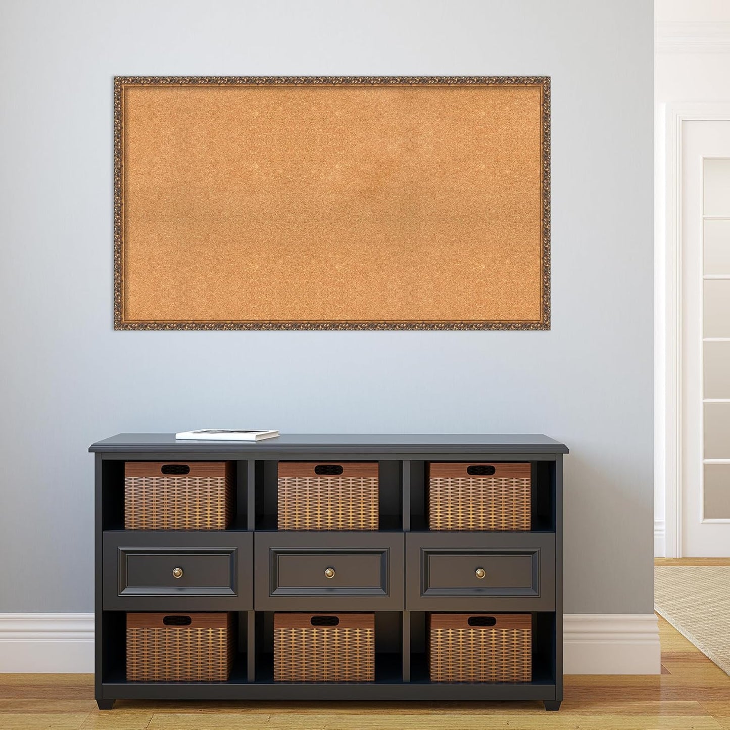 Amanti Art Natural Cork Board for Wall, 28x48 Vision Board with Bronze Frame, Oversize Corkboard Office Decor for Home Organization, Traditional Corkboard Pinboard to Display Items for Home