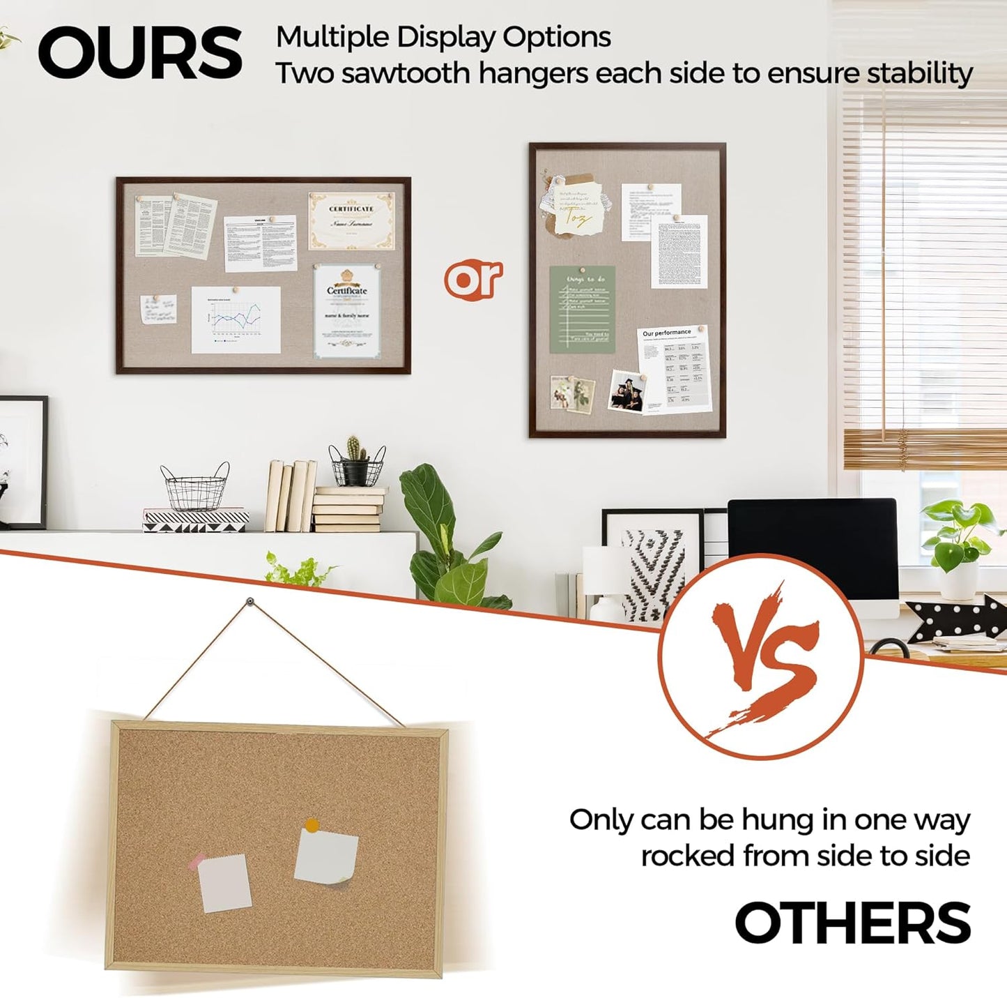 Fun Memories Cork Board Bulletin Board for Office, 20" x 30" Oak Wooden Framed Corkboard, Wall Mounted Notice Pin Board for School Home & Office, Dark Walnut