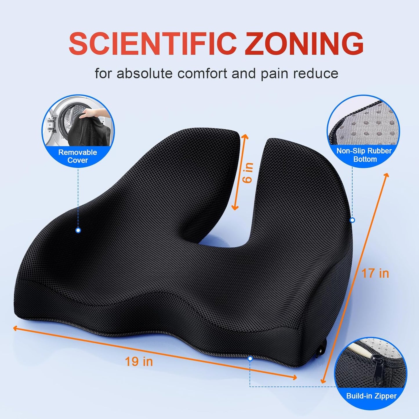Benazcap X Large Memory Seat Cushion for Office Chair Ergonomic Cushions Butt Pillow for Pressure Relief Sciatica & Pain Relief Memory Foam for Long Sitting for Gaming Chair and Car Seat