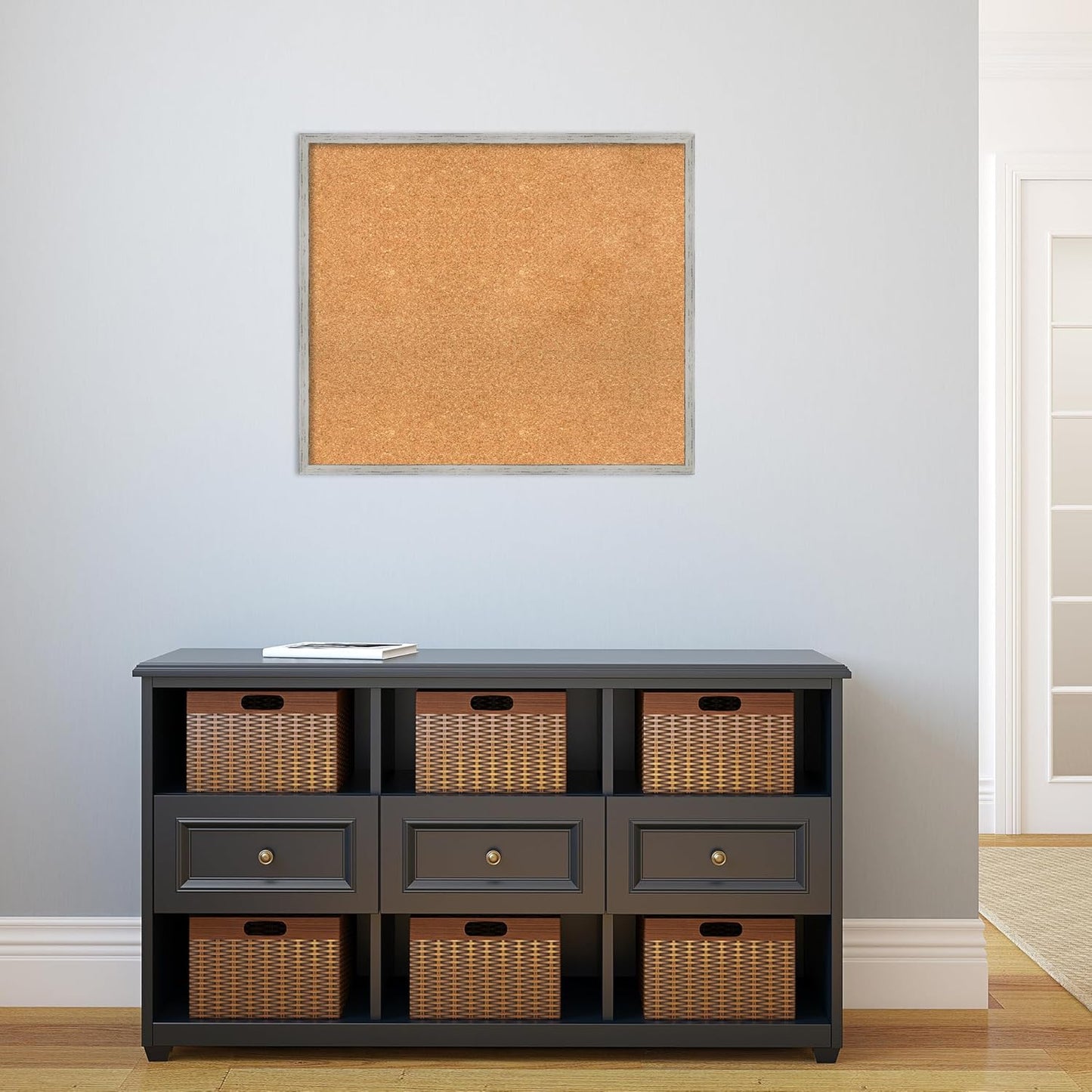 Amanti Art Natural Cork Board for Wall, 25x29 Vision Board with White Frame, Large Corkboard Office Decor for Home Organization, Cottage Corkboard Pinboard to Display Items for Home Organization in