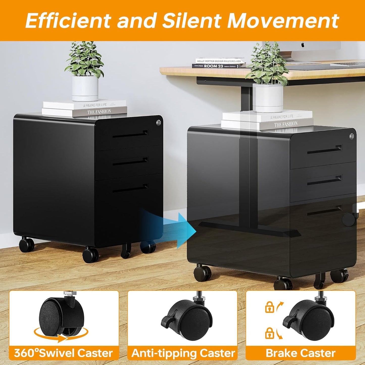 STANI 3 Drawer Filing Cabinet, Metal Filing Cabinet Legal/Letter Size with Lock, Mobile Storage Cabinet for Home and Office, Fully Assembled Except Wheels