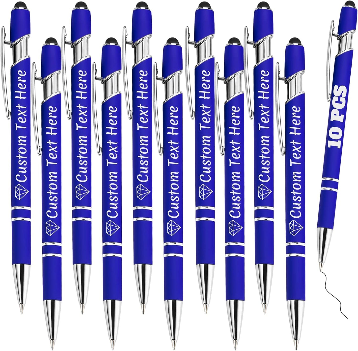 Personalized Pens Bulk 10 with Name Custom Engraving Ballpoint Pens with Stylus Tip Customized Smooth Writing Pens Personalized Gifts for Anniversary Birthday or Graduation(Blue,Black Ink)