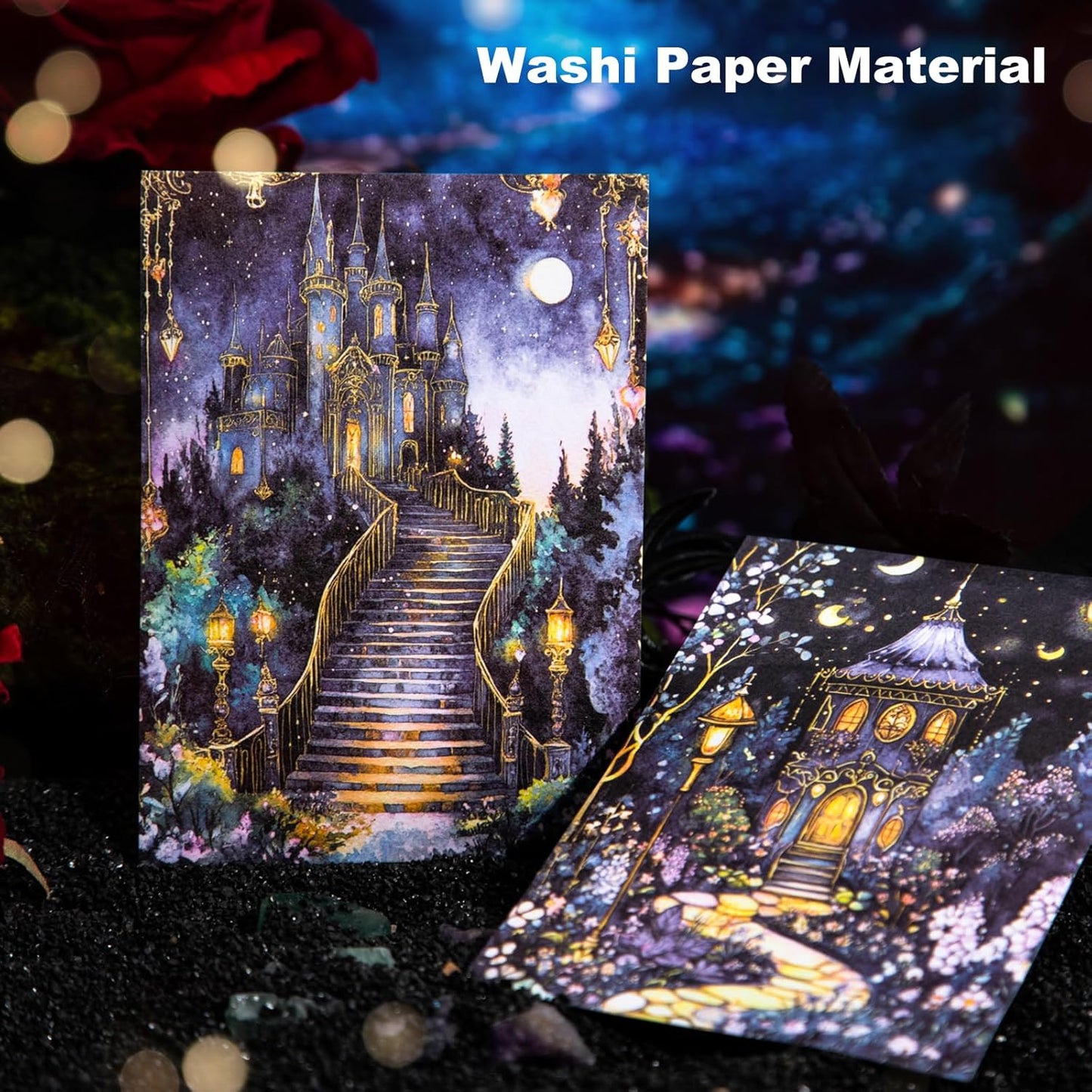 60Pcs Starry Night Magic Washi Sticker Set, Fantasy Journal Stickers, Large Scrapbook Supplies for Junk Journaling, DIY Craft