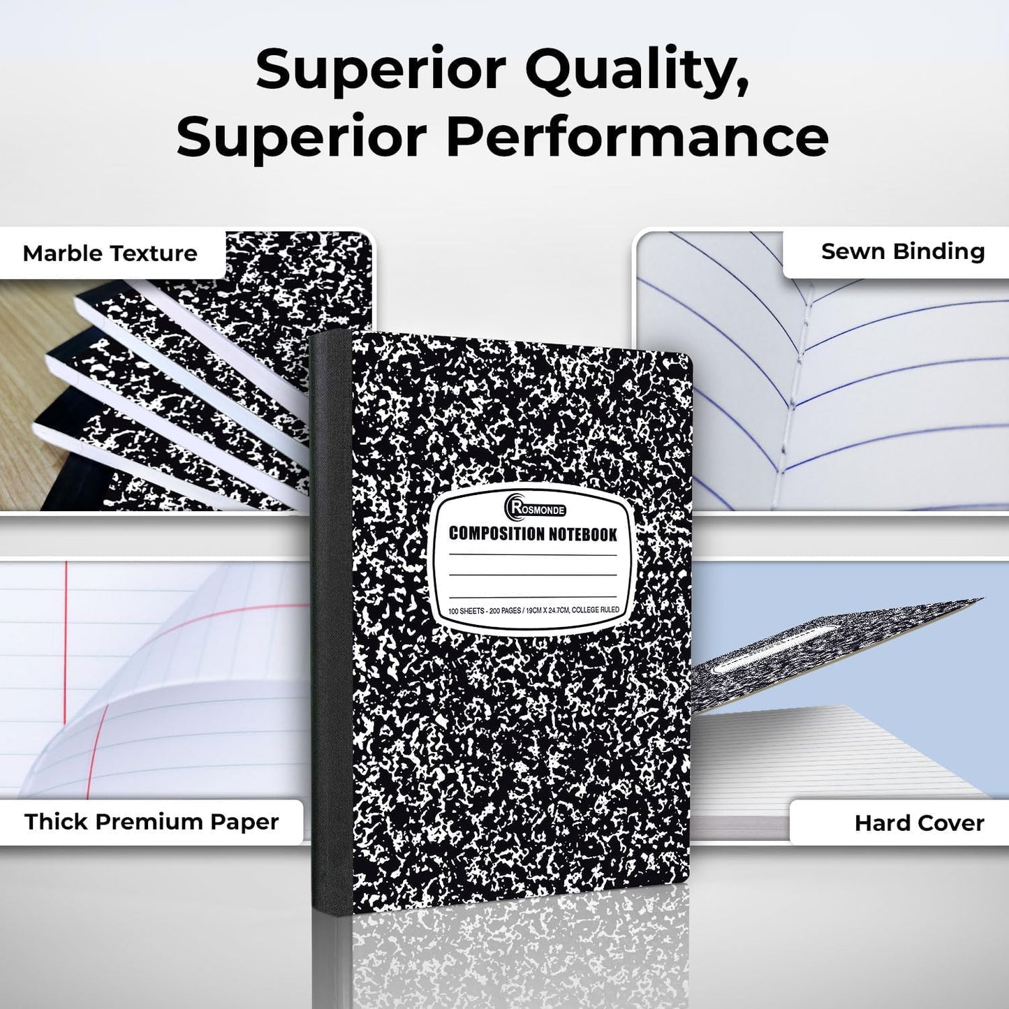 5000 Pack (Pallet) Composition Notebooks Bulk, College Ruled, 200 Pages (100 Sheets), 9-3/4 x 7-1/2, Bulk Supplies for School Districts, Black Marble Notebook, 4-7 Days Transit