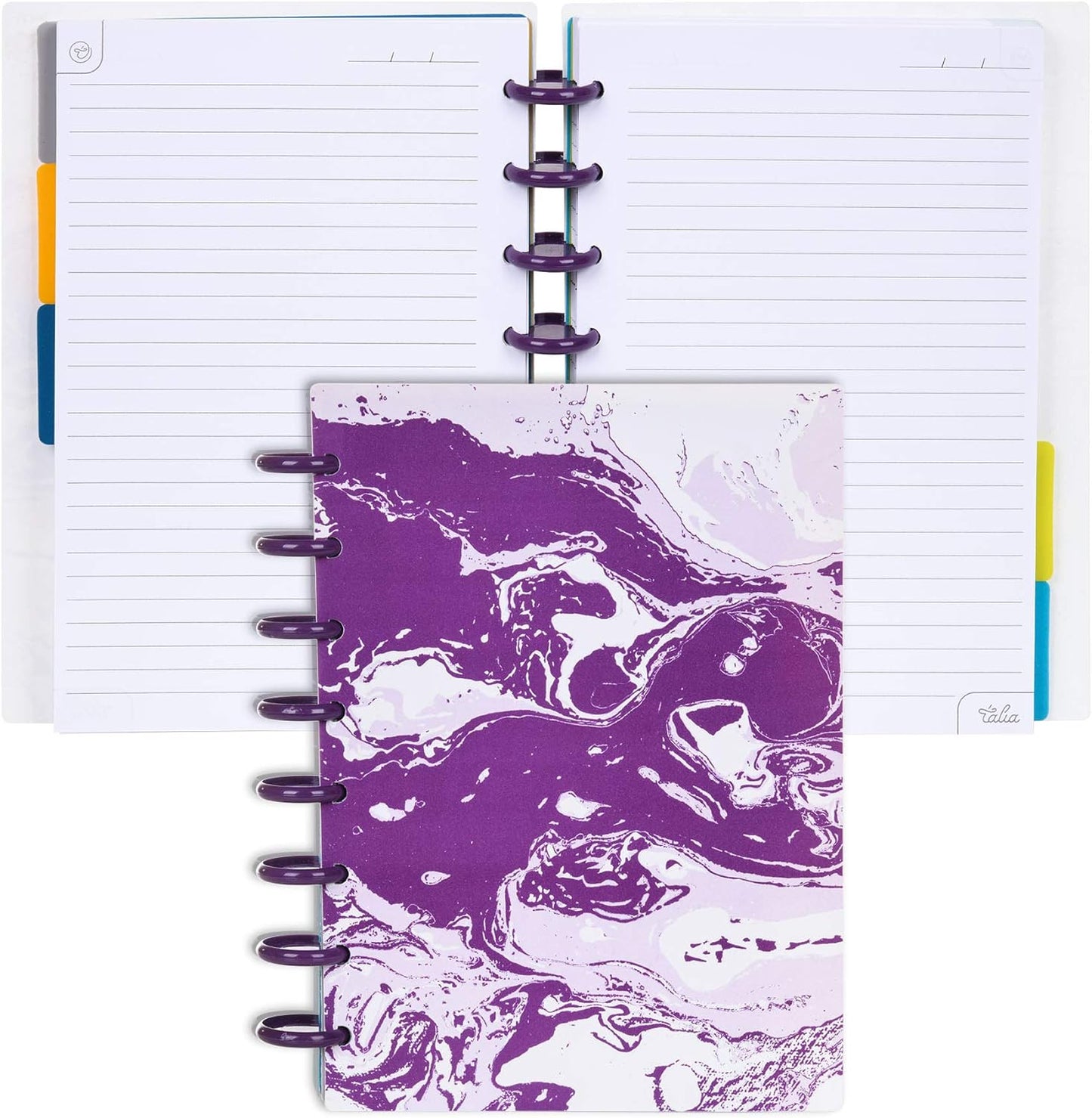 Talia Discbound Notebooks, Planner, Customizable, (Purple Marble Flow w/Strong Purple Discs, Junior (5.5in x 8.5in))