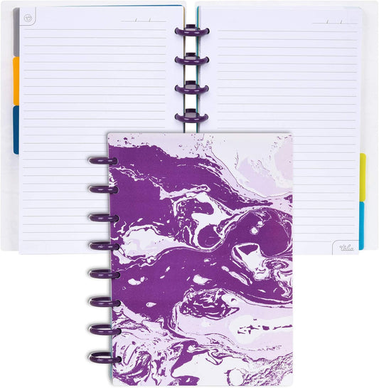 Talia Discbound Notebooks, Planner, Customizable, (Purple Marble Flow w/Strong Purple Discs, Junior (5.5in x 8.5in))