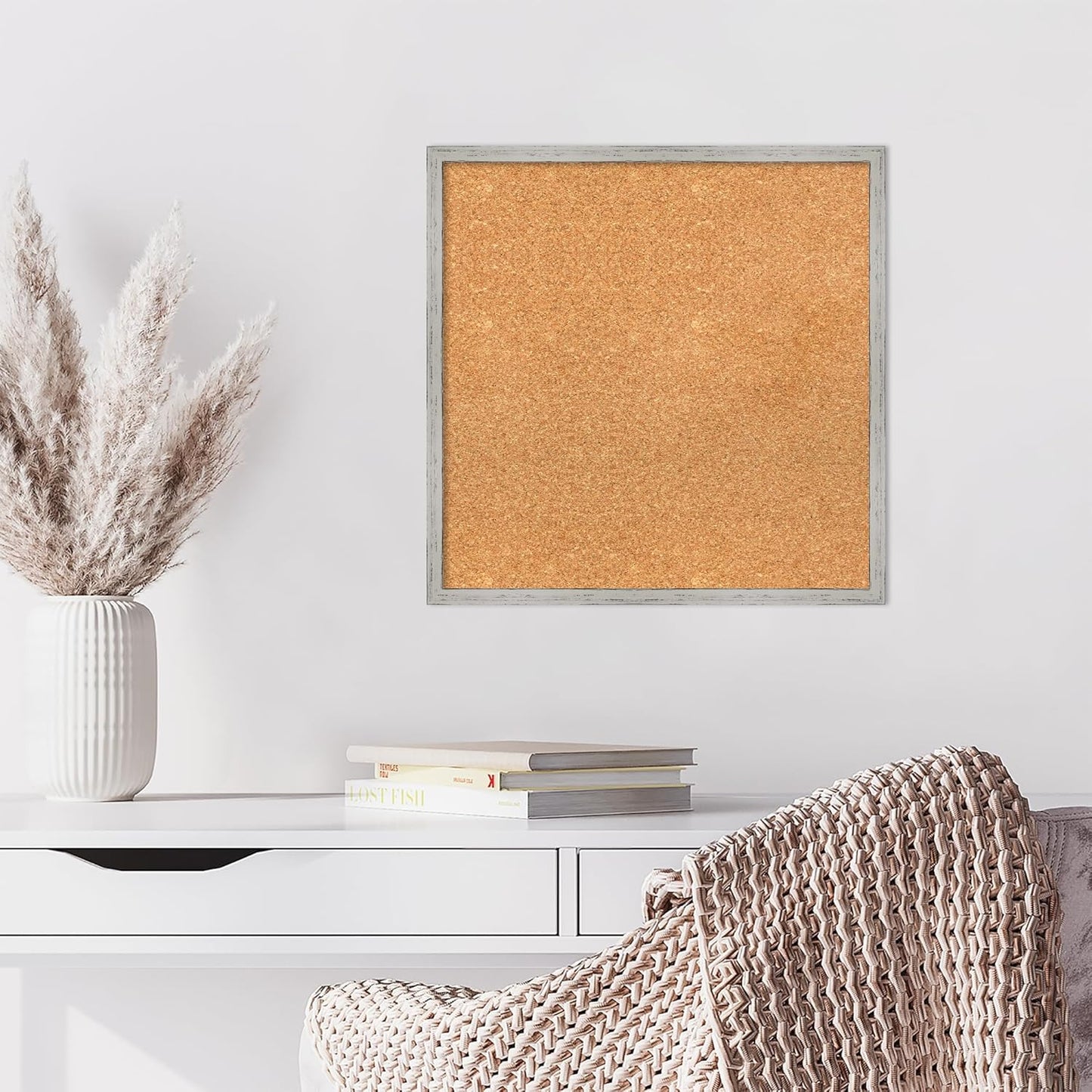 Amanti Art Natural Cork Board for Wall, 21x21 Vision Board with White Frame, Medium Corkboard Office Decor for Home Organization, Cottage Corkboard Pinboard to Display Items for Home Organization in